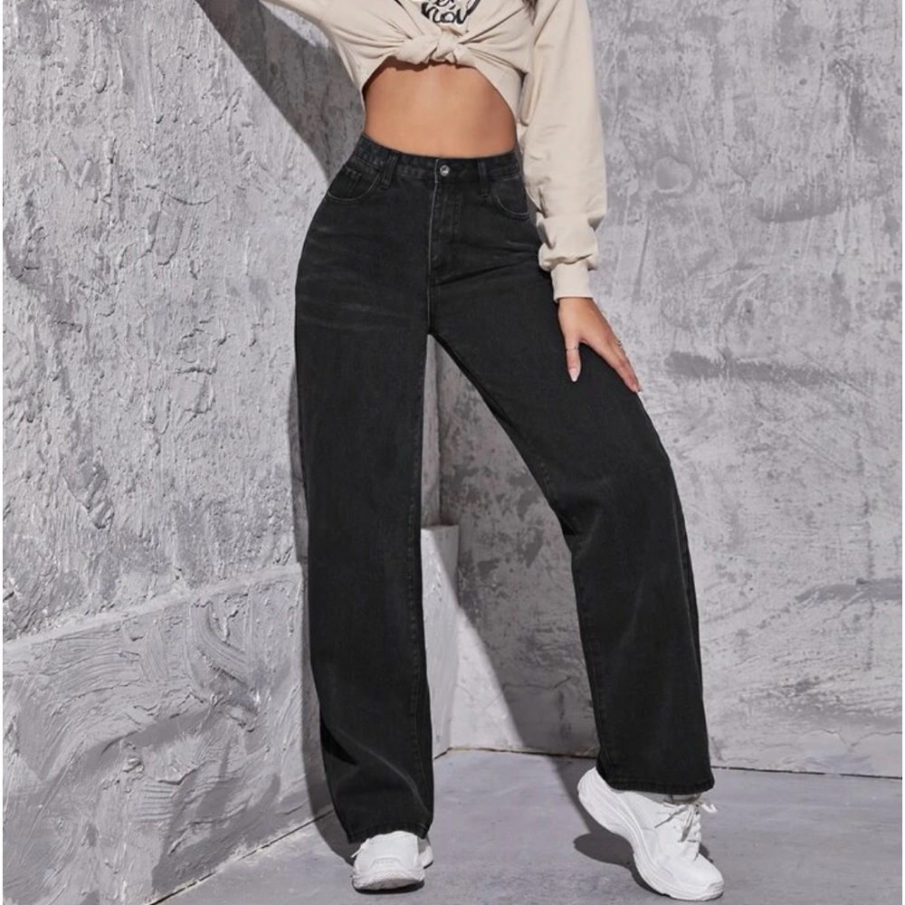 Black straight leg jeans